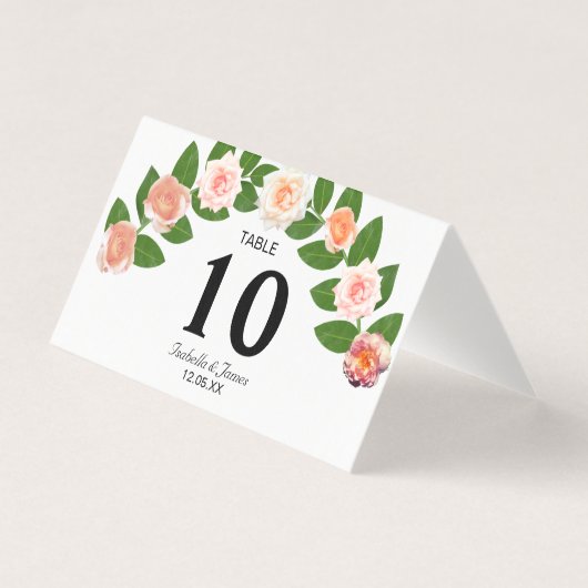Laurel & Rose Bloemen Huwelijk Vouw Tafelkaart Kaart (Voorkant)