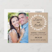 Laurel Save the Date Foto Briefkaart / Burlap (Voorkant / Achterkant)
