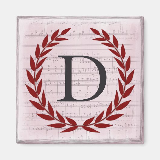 Laurel Wreatblad Music Monogram Initiaal D Magneet (Voorkant)