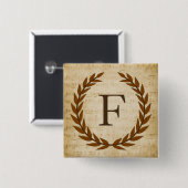 Laurel Wreatblad Music Monogram Initiaal F Vierkante Button 5,1 Cm (Voorkant /achterkant)