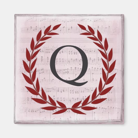 Laurel Wreatblad Music Monogram Initiaal Q Magneet (Voorkant)