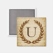 Laurel Wreatblad Music Monogram Initiaal U Magneet (Voorkant / Achterkant)