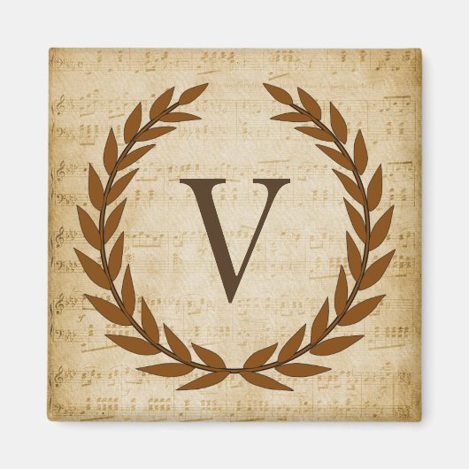Laurel Wreatblad Music Monogram Initiaal V Magneet (Voorkant)
