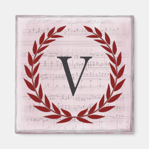 Laurel Wreatblad Music Monogram Initiaal V Magneet
