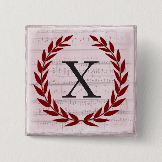 Laurel Wreatblad Music Monogram Initiaal X Vierkante Button 5,1 Cm (Voorkant)
