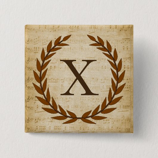 Laurel Wreatblad Music Monogram Initiaal X Vierkante Button 5,1 Cm (Voorkant)