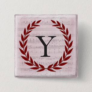 Laurel Wreatblad Music Monogram Initiaal Y Vierkante Button 5,1 Cm