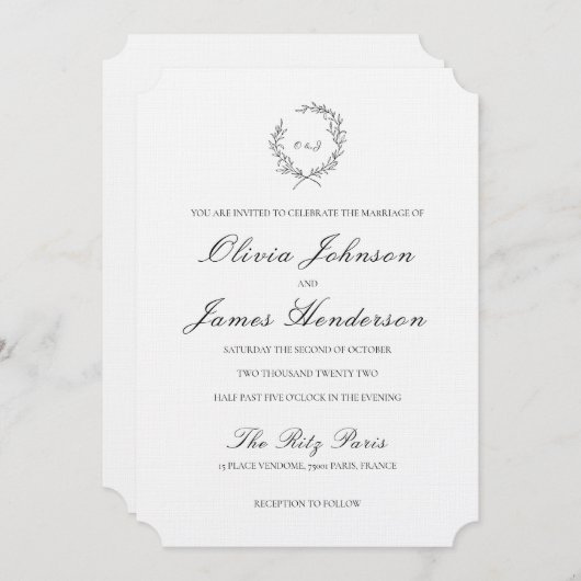 Laurel Wreath Faire-part de mariage (Devant / Derrière)