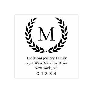 Laurel Wreath Familienaam Monogram Retouradres Rubberstempel