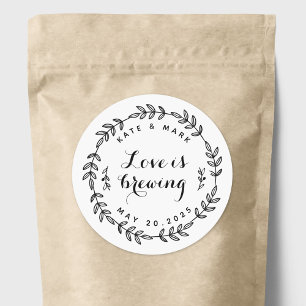 Laurel Wreath Love is Brewing Wedding Favor Ronde Sticker