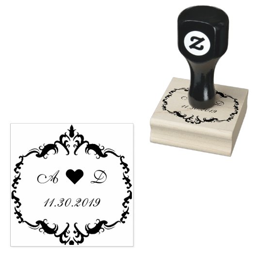 Laurel Wreath Monogram Bruiloft ♥ Save the Date Rubberstempel (Gestempeld)