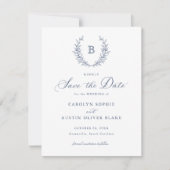 Laurel Wreath Monogram Crest Wedding Save the Date Kaart (Voorkant)