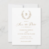 Laurel Wreath Monogram Crest Wedding Save the Date Kaart (Voorkant)