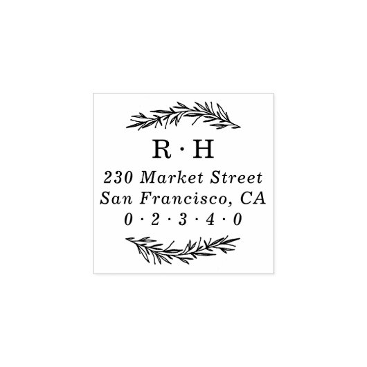 Laurel Wreath Monogram Retouradres Rubberstempel (Afrduk)