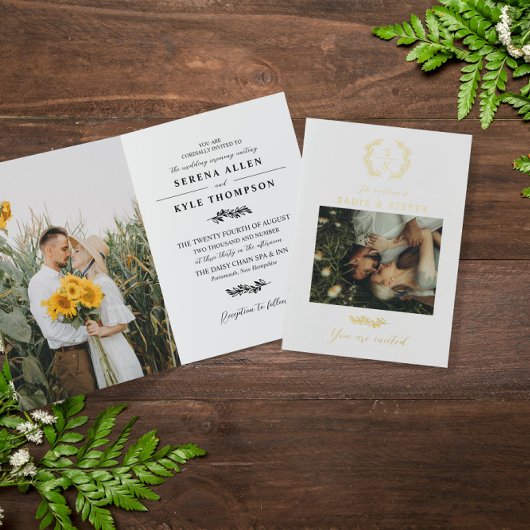 Laurel Wreath Monogram Typografie QR Code Wedding Folie Wenskaart