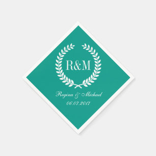 Laurel Wreath Monogram Wedding Napkin Blauwgroen B Servet