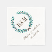 Laurel Wreath Monogram Wedding Napkin Blue White Servet (Voorkant)