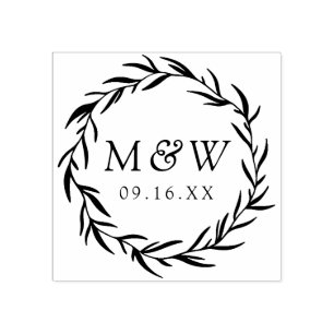 Laurel Wreath Monogram Wedding Rubberstempel