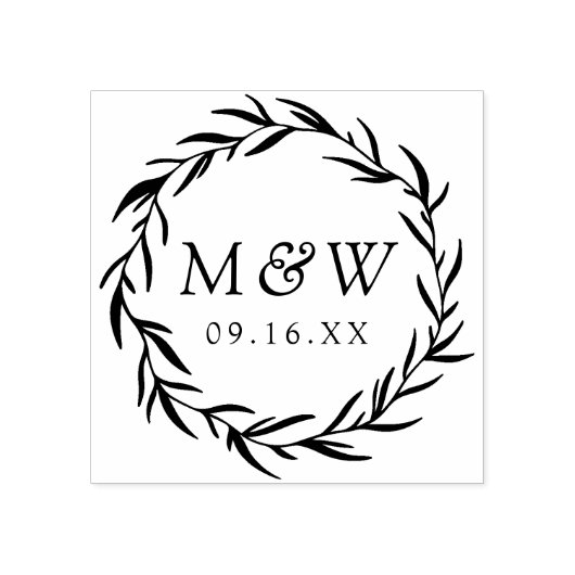 Laurel Wreath Monogram Wedding Rubberstempel (Afrduk)