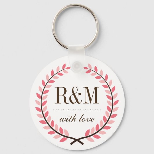 Laurel Wreath Monogram Wedding Sleutelhanger Pink (Voorkant)