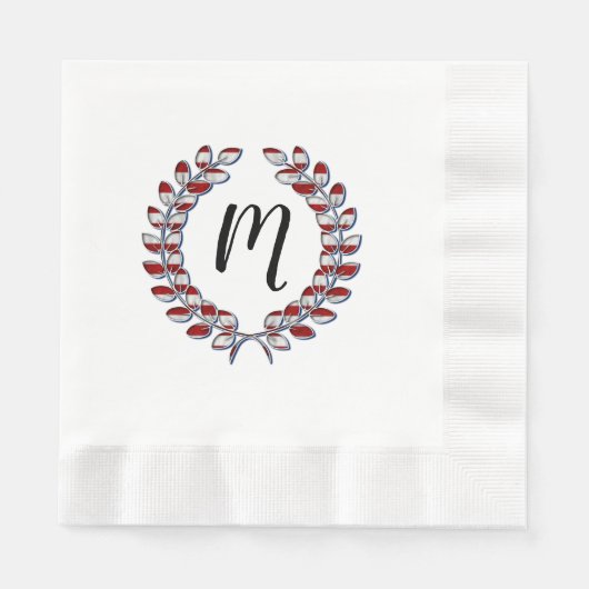 Laurel Wreath Monogrammed Red Striped Pattern Servet (Voorkant)