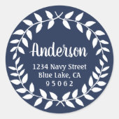 Laurel Wreath Navy Blue Retour Adresse Étiquettes (Devant)