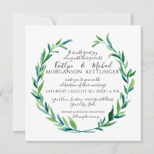 Laurel Wreath Olive Leaf Branch Modern Square Kaart (Voorkant)