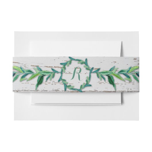 Laurel Wreath Olive Leaf Branch Modern Wood Uitnodigingen Wikkel (Voorkant Voorbeeld)