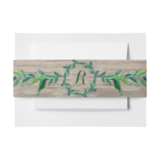 Laurel Wreath Olive Leaf Branch Modern Wood Uitnodigingen Wikkel (Voorkant Voorbeeld)