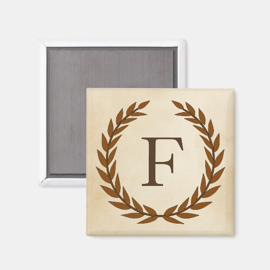 Laurel Wreath op het Initiaal Parchment Monogram F Magneet (Voorkant / Achterkant)