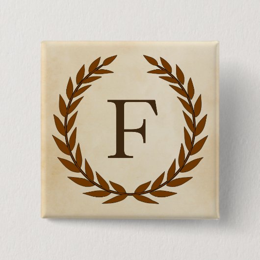 Laurel Wreath op het Initiaal Parchment Monogram F Vierkante Button 5,1 Cm (Voorkant)