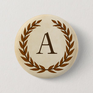 Laurel Wreath op Initiaal A van het Parchment Mono Ronde Button 5,7 Cm