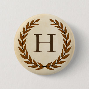 Laurel Wreath op Initiaal H van het Parchment Mono Ronde Button 5,7 Cm