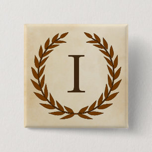 Laurel Wreath op Initiaal I van het Parchment Mono Vierkante Button 5,1 Cm