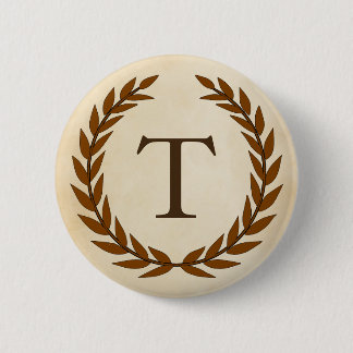 Laurel Wreath op Initiaal T van het Parchment Mono Ronde Button 5,7 Cm
