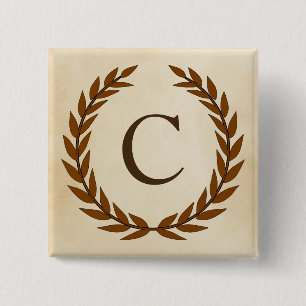 Laurel Wreath op Parchment Monogram Initiaal C Vierkante Button 5,1 Cm