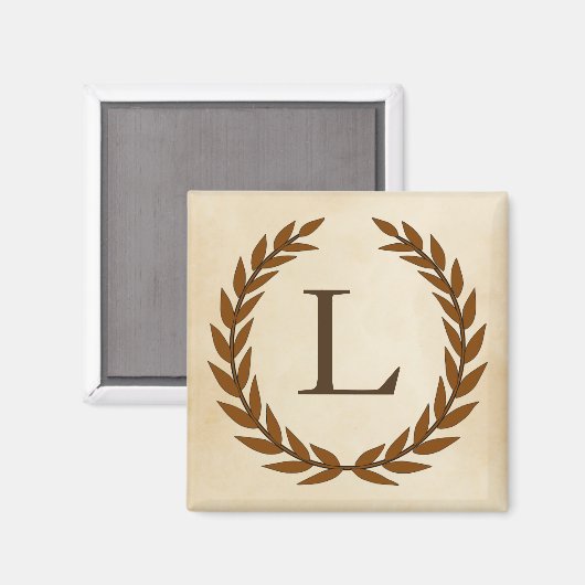 Laurel Wreath op Parchment Monogram Initiaal L Magneet (Voorkant / Achterkant)