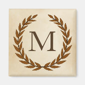 Laurel Wreath op Parchment Monogram Initiaal M Magneet (Voorkant)