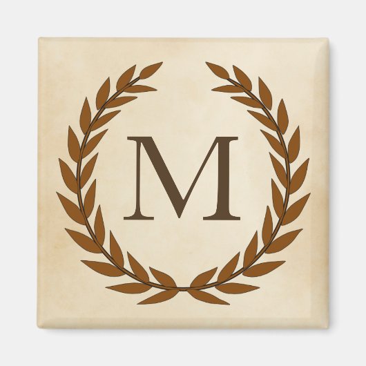 Laurel Wreath op Parchment Monogram Initiaal M Magneet (Voorkant)