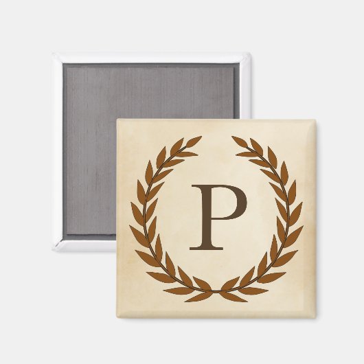 Laurel Wreath op Parchment Monogram Initiaal P Magneet (Voorkant / Achterkant)