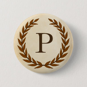 Laurel Wreath op Parchment Monogram Initiaal P Ronde Button 5,7 Cm