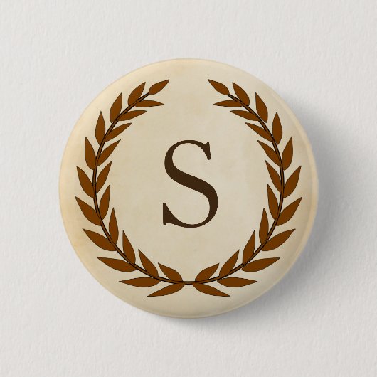 Laurel Wreath op Parchment Monogram Initiaal S Ronde Button 5,7 Cm (Voorkant)