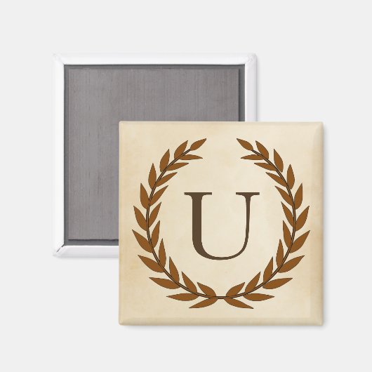 Laurel Wreath op Parchment Monogram Initiaal U Magneet (Voorkant / Achterkant)