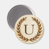 Laurel Wreath op Parchment Monogram Initiaal U Magneet (Voorkant / Achterkant)