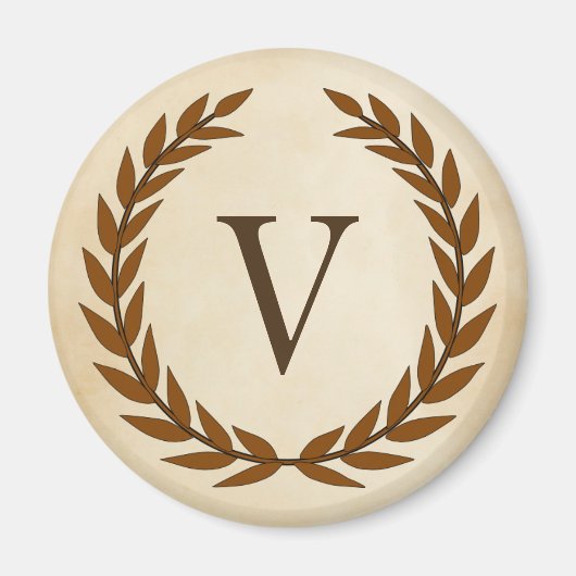 Laurel Wreath op Parchment Monogram Initiaal V Magneet (Voorkant)