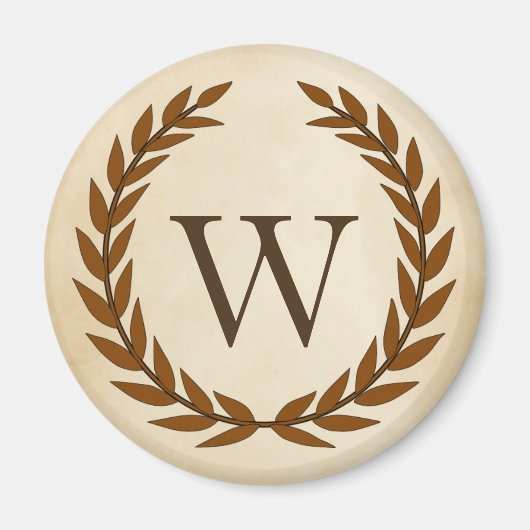 Laurel Wreath op Parchment Monogram Initiaal W Magneet (Voorkant)