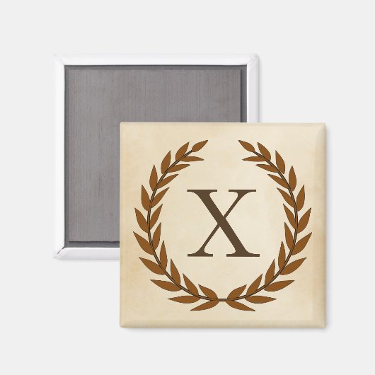 Laurel Wreath op Parchment Monogram Initiaal X Magneet (Voorkant / Achterkant)