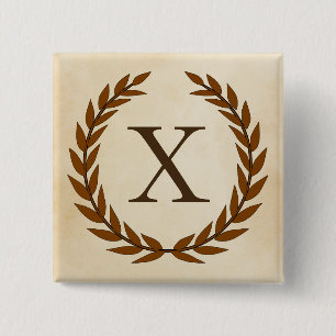 Laurel Wreath op Parchment Monogram Initiaal X Vierkante Button 5,1 Cm