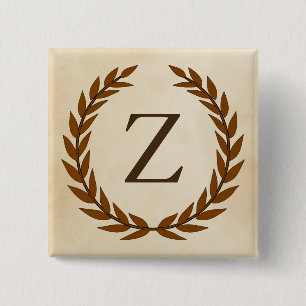 Laurel Wreath op Parchment Monogram Initiaal Z Vierkante Button 5,1 Cm