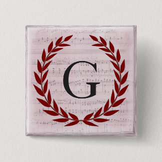 Laurel Wreath Sheet Music Monogram Initiaal G Vierkante Button 5,1 Cm